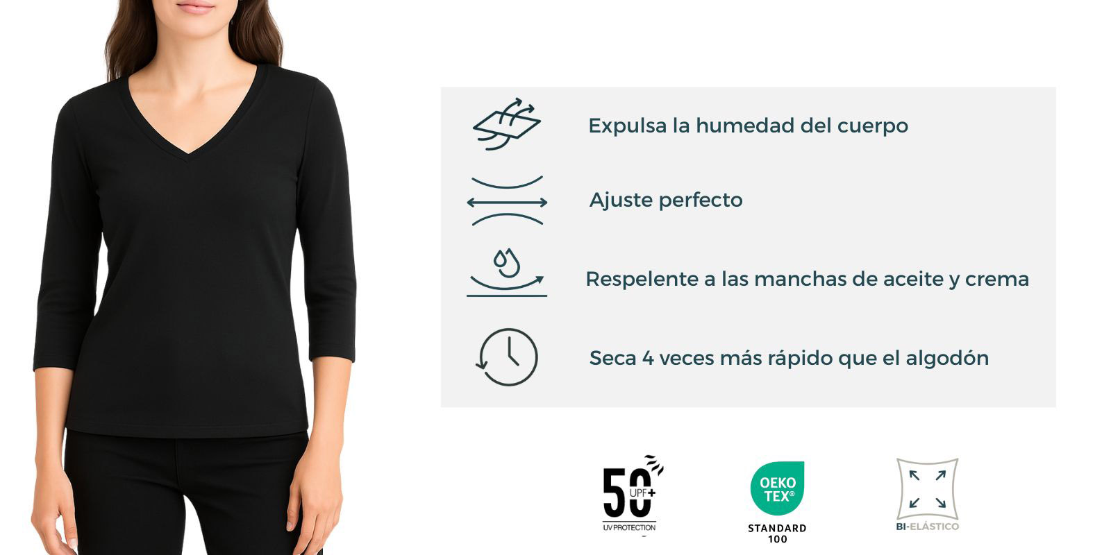Caracteristicas de la camiseta poliamida mujer negra