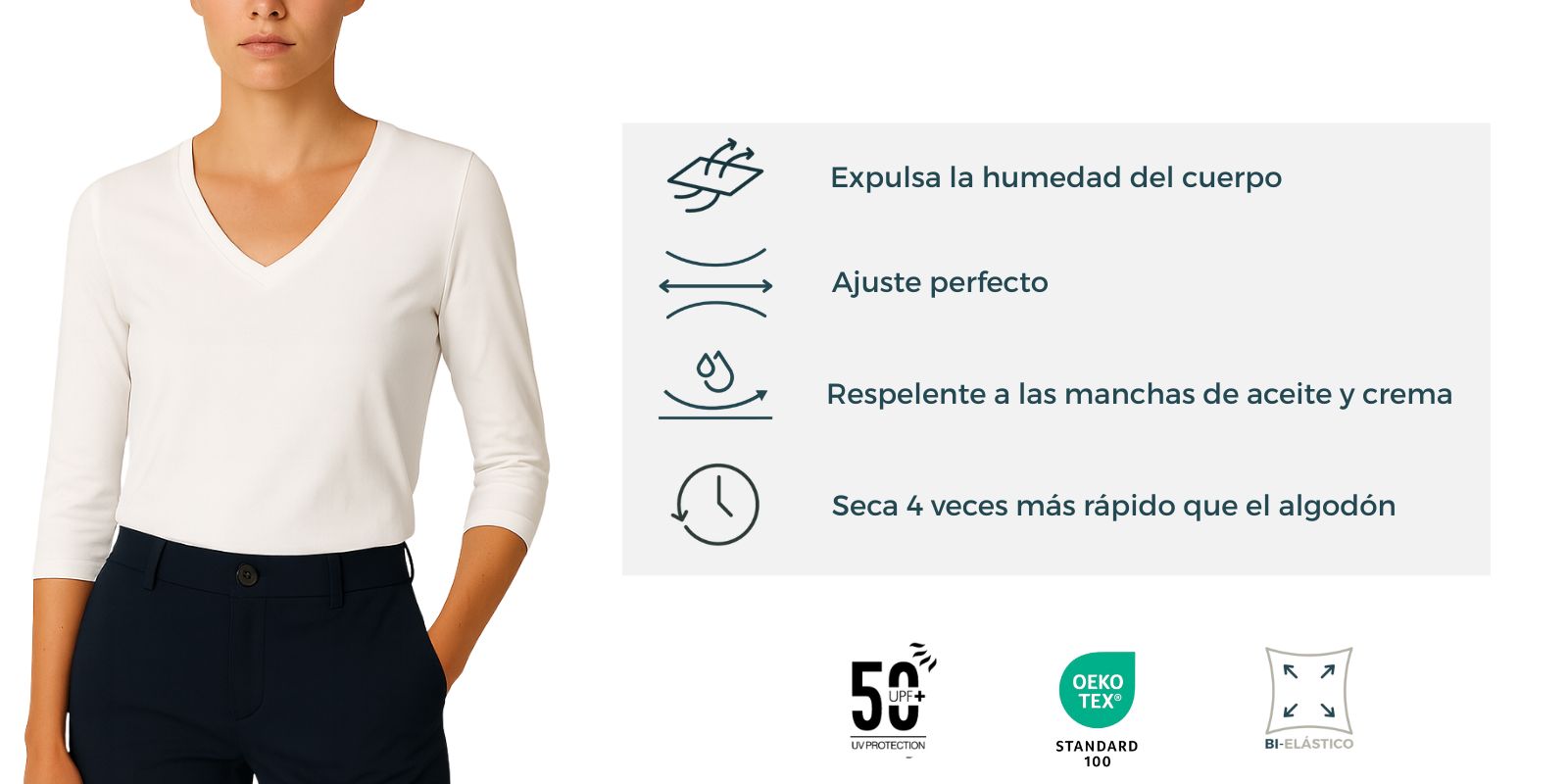 Primer plano del tejido de poliamida de la camiseta blanca de mujer.