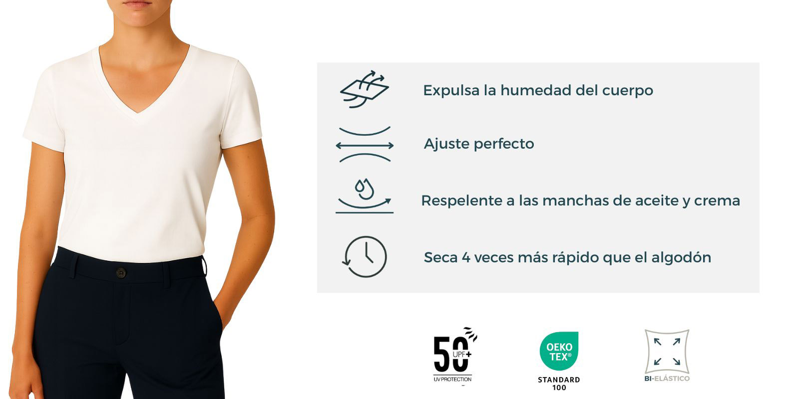 Caracteristicas de la camiseta poliamida mujer blanca