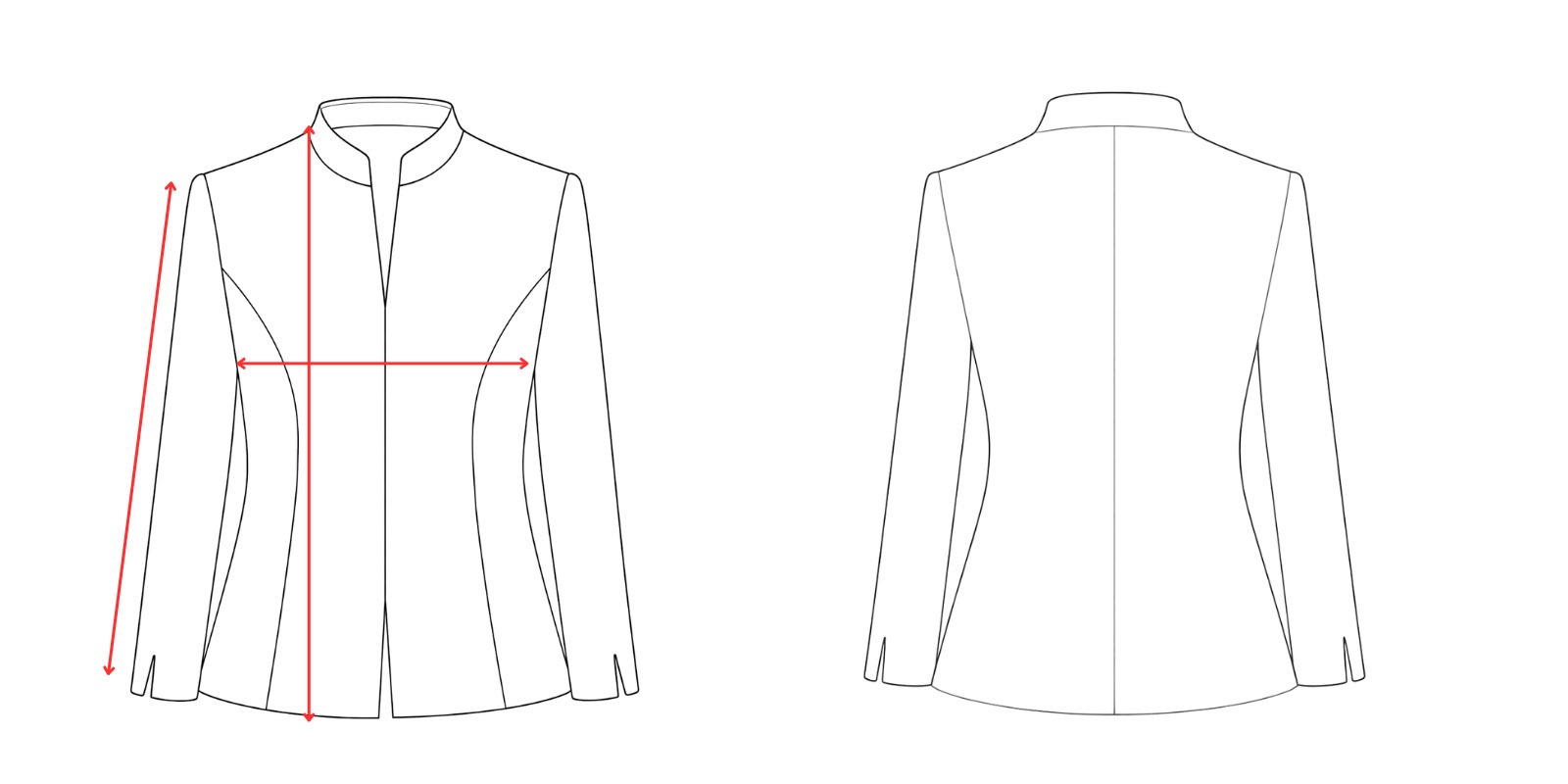 Medidas de la blazer cuello mao de mujer -Vittorio Uniformes