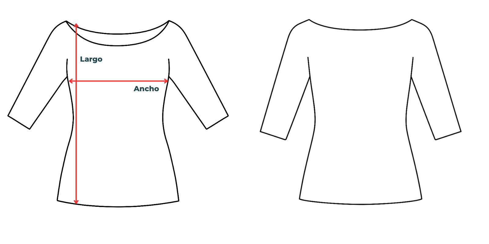 Medidas de la camiseta cuello barco mujer manga 3/4 Vittorio Uniformes
