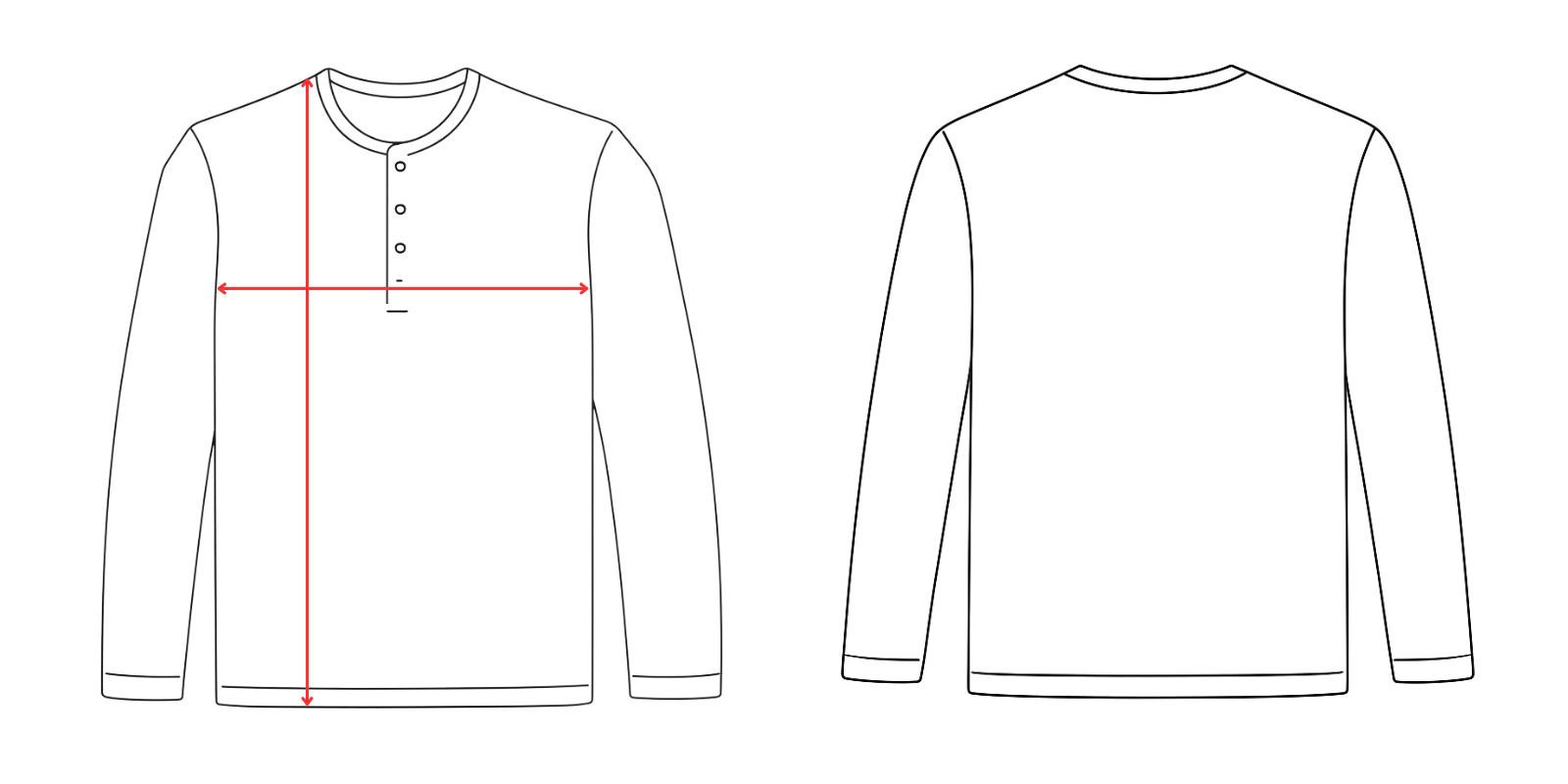 Medidas de la camiseta cuello panadero hombre manga larga 