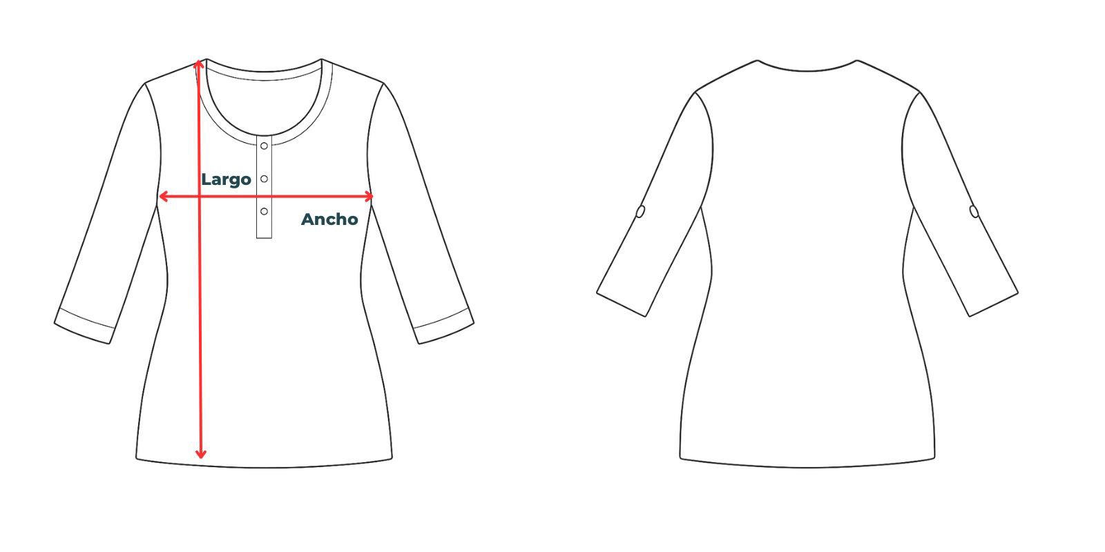 Medidas de la camiseta panadera mujer manga 3-4 Vittorio Uniformes