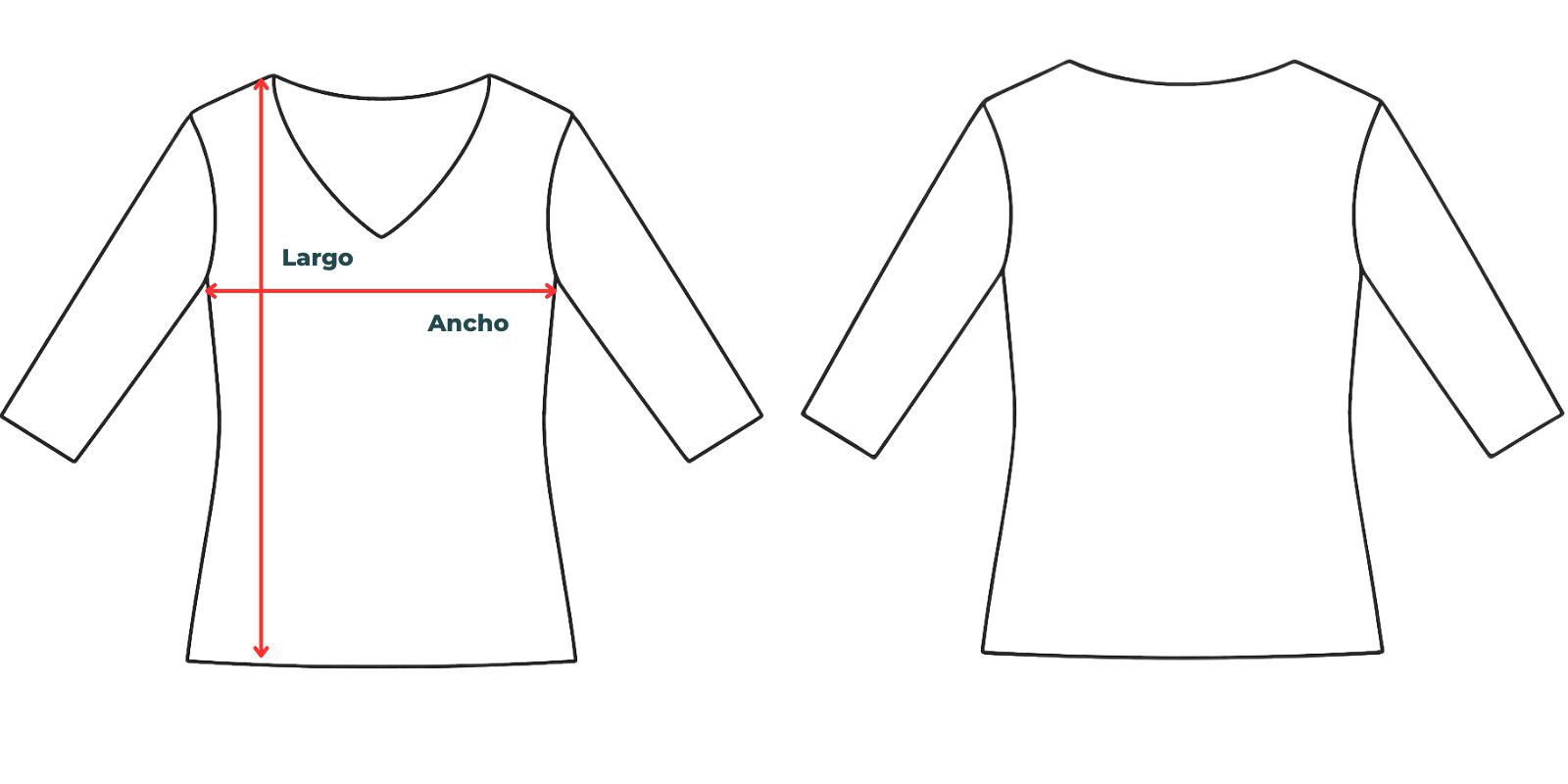Medidas de la camiseta cuello pico mujer manga 3/4 Vittorio Uniformes