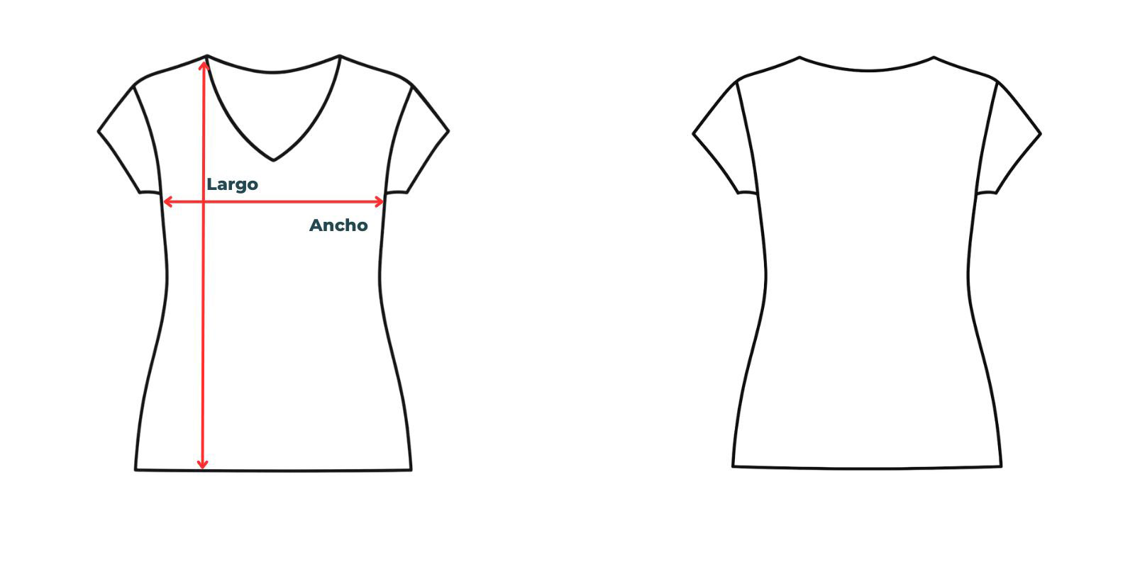 Medidas de la camiseta cuello pico mujer manga casquillo Vittorio Uniformes