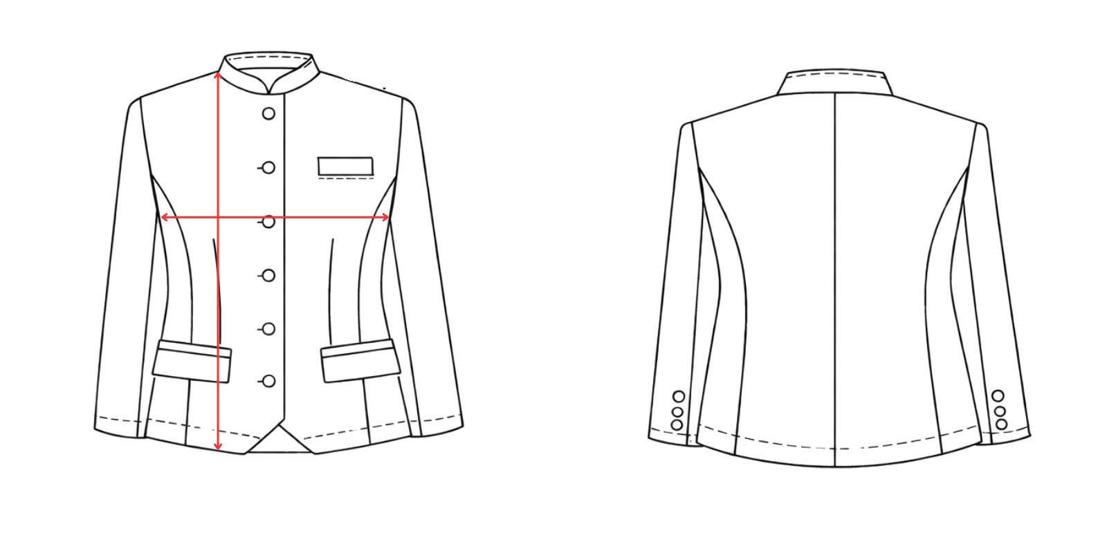 Medidas de la chaqueta camarera cuello mao mujer -Vittorio Uniformes