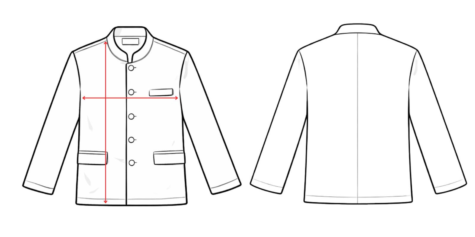 Medidas de la chaqueta camarero cuello mao hombre -Vittorio Uniformes