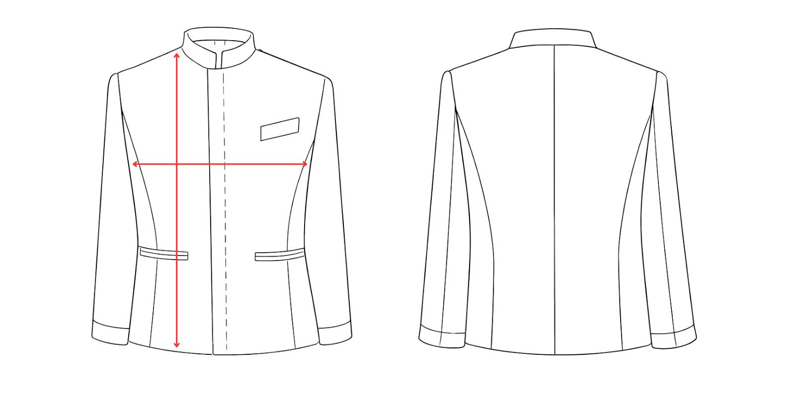Medidas de la chaqueta cuello mao hombre -Vittorio Uniformes