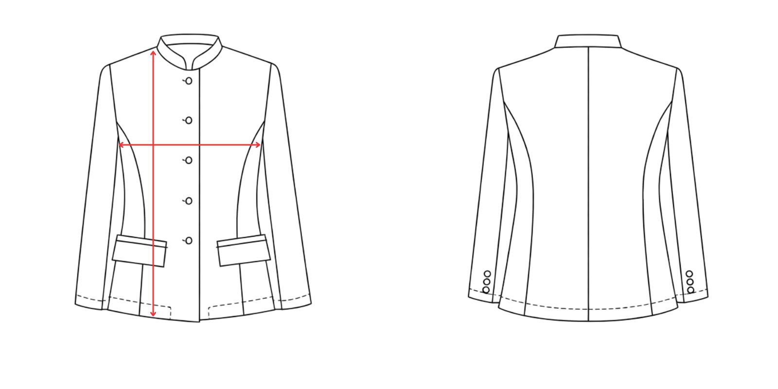Medidas de la chaqueta cuello mao mujer -Vittorio Uniformes