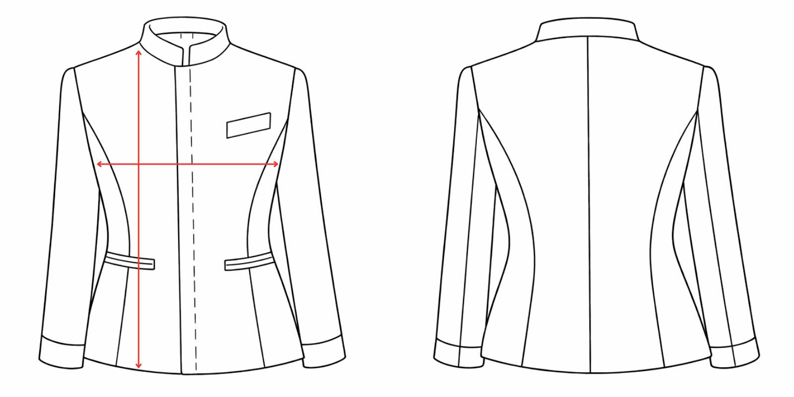 Medidas de la chaqueta cuello mao mujer -Vittorio Uniformes
