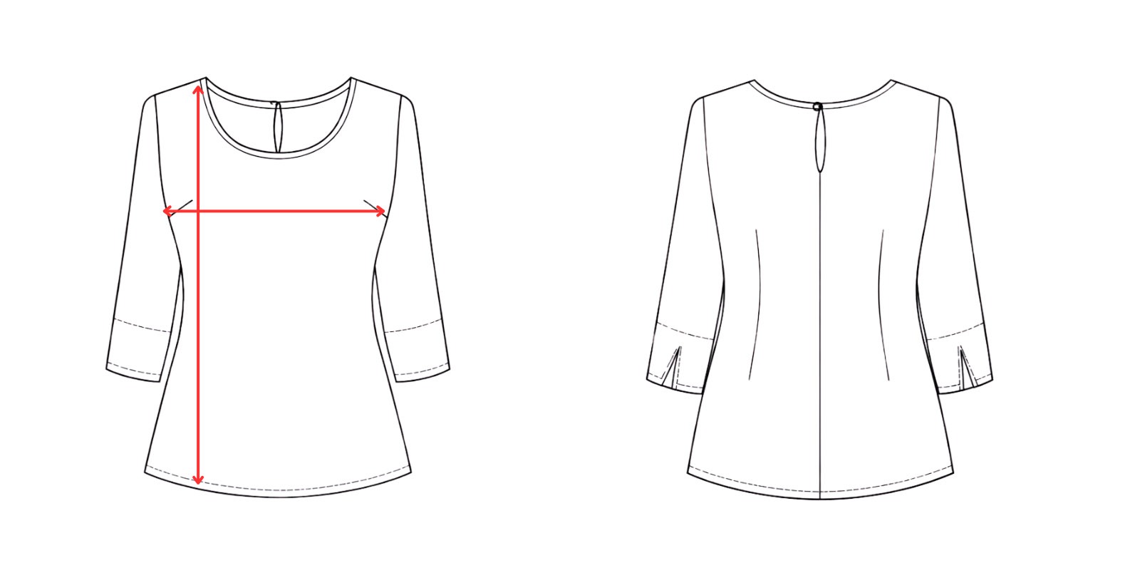 Medidas blusa de vestir mujer manga 3/4- Vittorio Uniformes