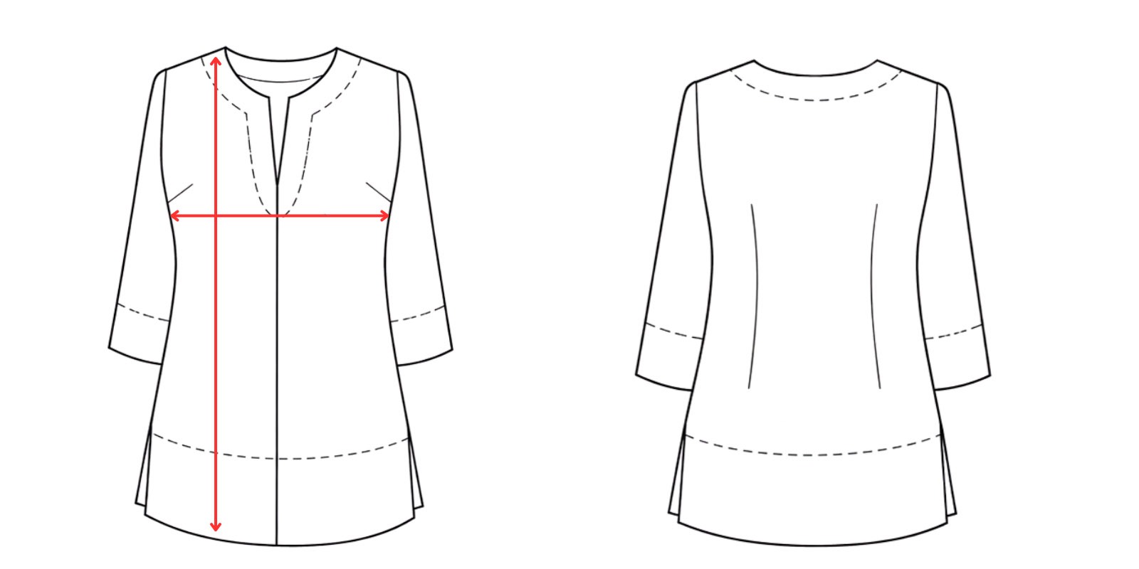 Medidas blusa larga de vestir mujer manga 3/4- Vittorio Uniformes