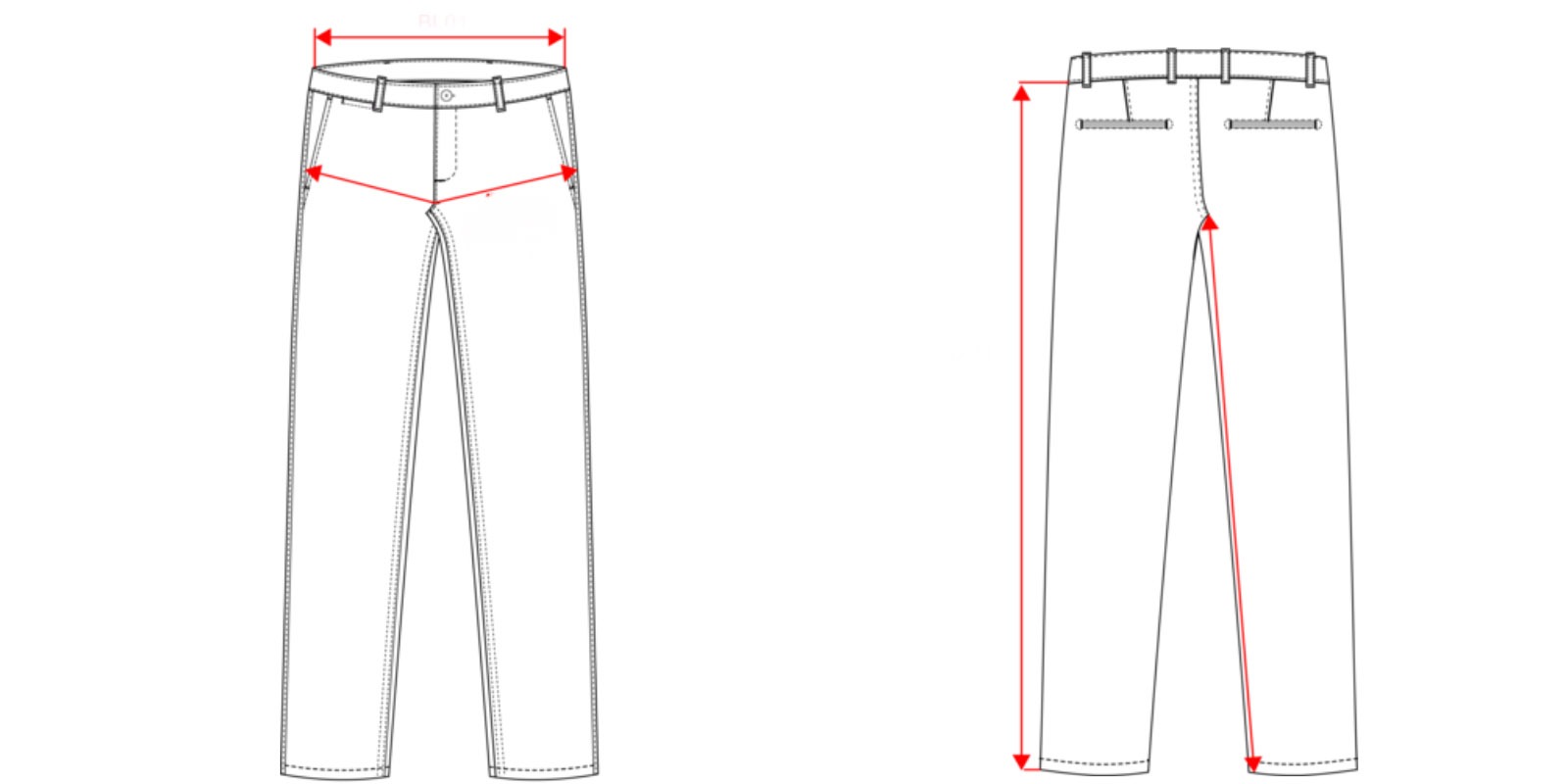 Medidas pantalon chino de  mujer - Vittorio Uniformes